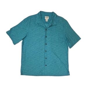 Vintage LL‎ Bean Mens Wave Print Short Sleeve Button Shirt Tropics Hawaiian M